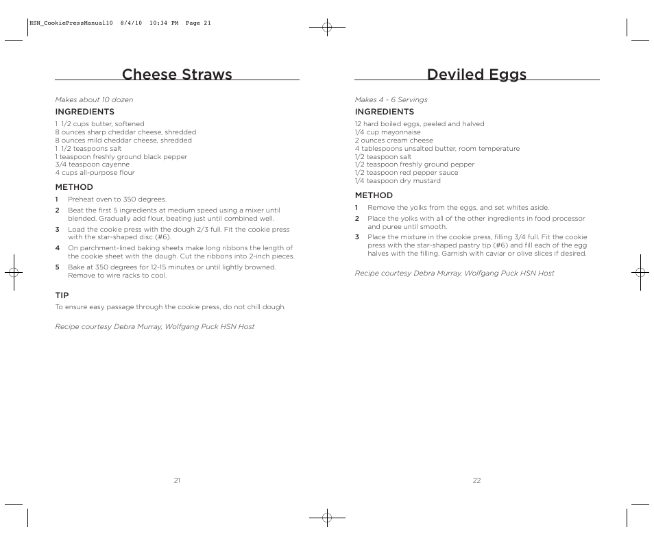 Deviled eggs, Cheese straws | Wolfgang Puck BECP0030 User Manual | Page 12 / 18