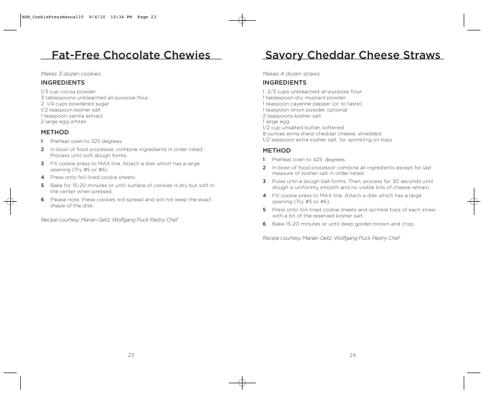 Savory cheddar cheese straws, Fat-free chocolate chewies | Wolfgang Puck BECP0030 User Manual | Page 13 / 18