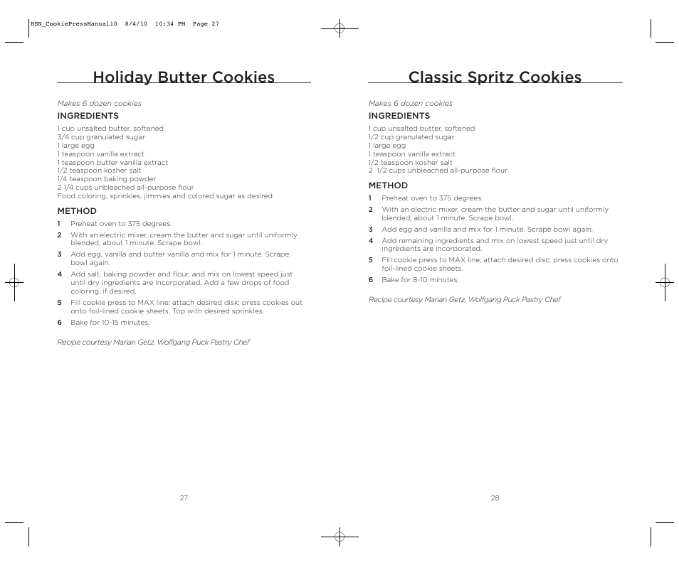 Classic spritz cookies, Holiday butter cookies | Wolfgang Puck BECP0030 User Manual | Page 15 / 18