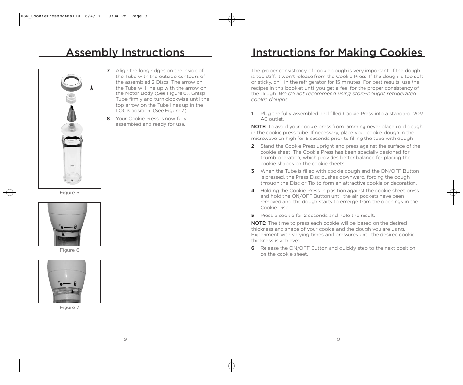 Instructions for making cookies, Assembly instructions | Wolfgang Puck BECP0030 User Manual | Page 6 / 18