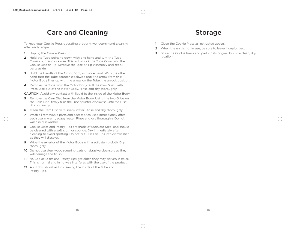 Storage, Care and cleaning | Wolfgang Puck BECP0030 User Manual | Page 9 / 18