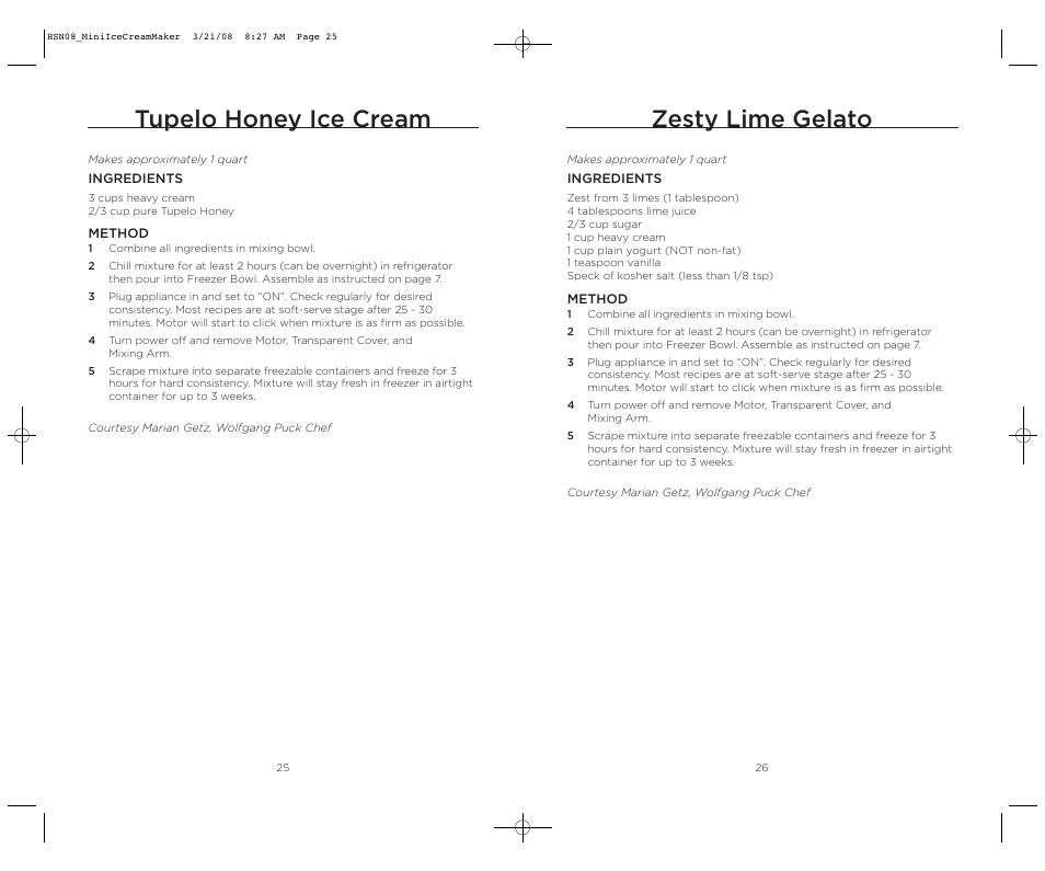 Zesty lime gelato, Tupelo honey ice cream | Wolfgang Puck BICM0015 User Manual | Page 14 / 16