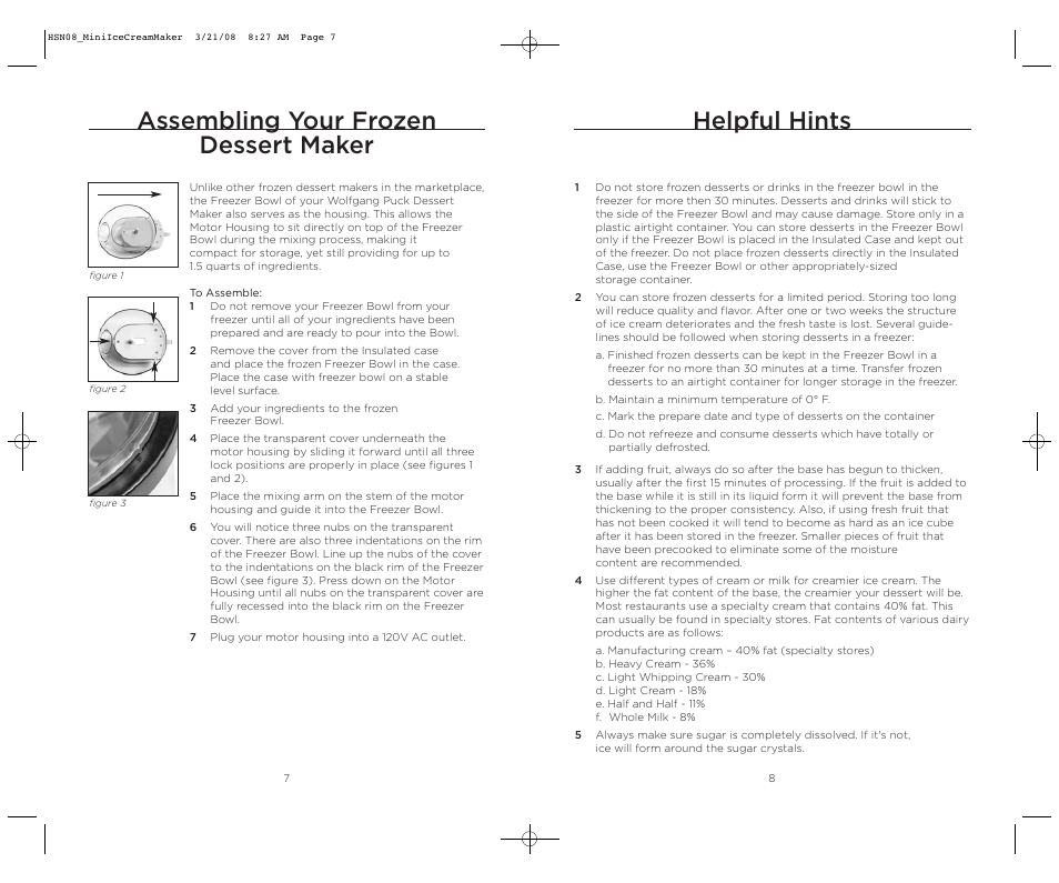 Assembling your frozen dessert maker, Helpful hints | Wolfgang Puck BICM0015 User Manual | Page 5 / 16