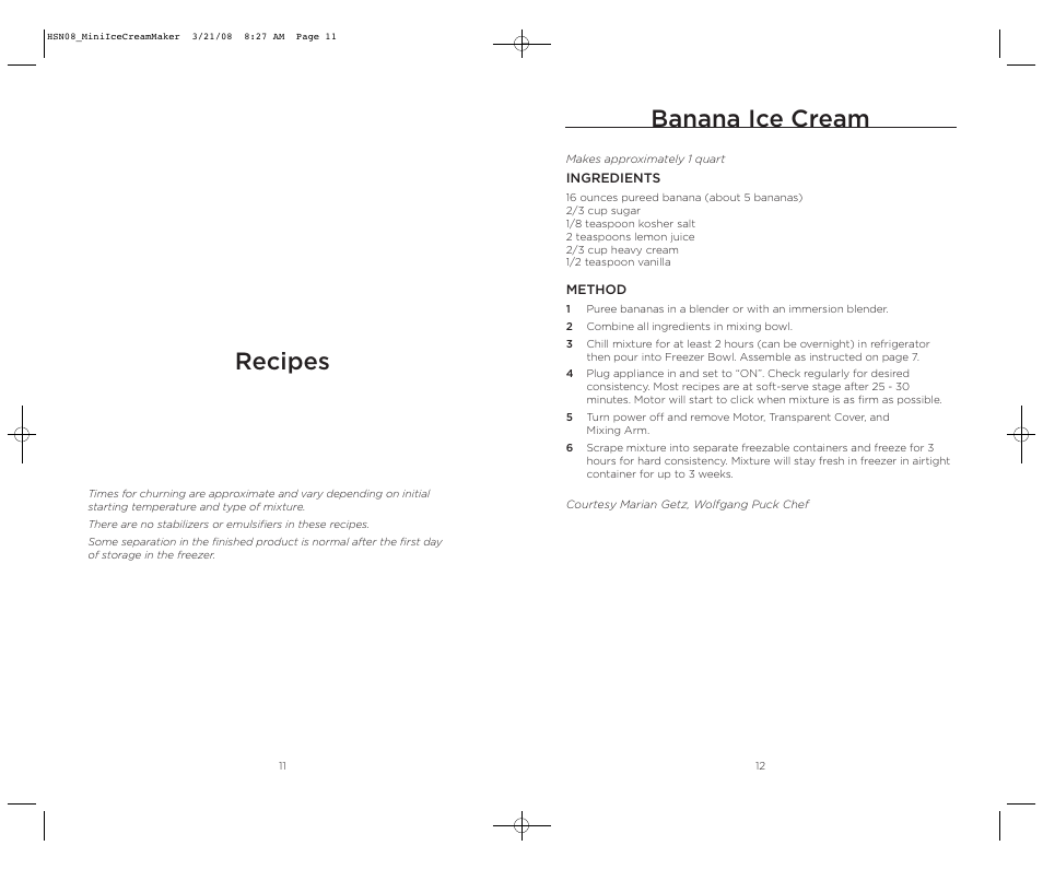 Recipes, Banana ice cream | Wolfgang Puck BICM0015 User Manual | Page 7 / 16