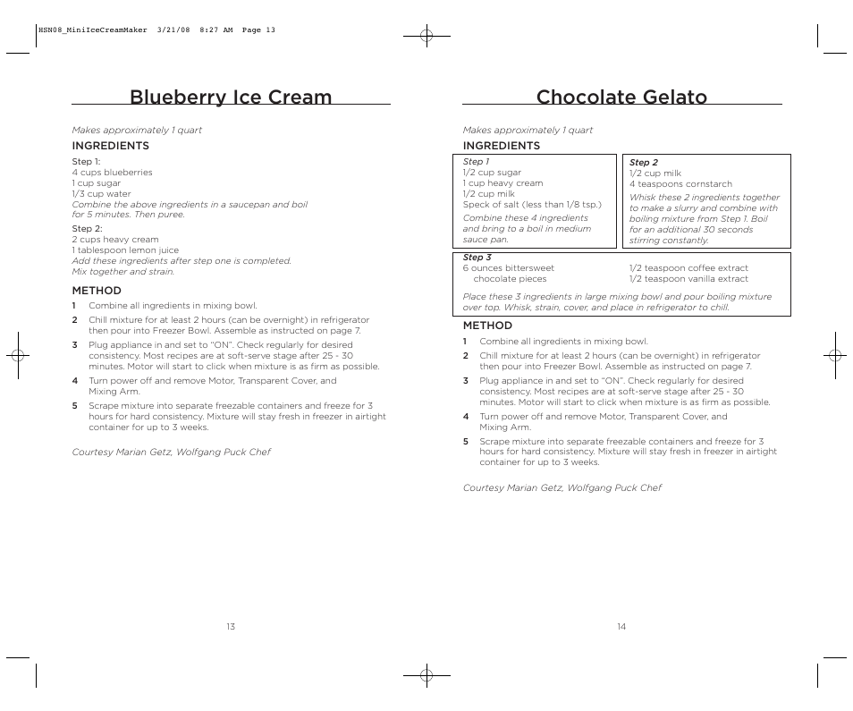 Chocolate gelato, Blueberry ice cream | Wolfgang Puck BICM0015 User Manual | Page 8 / 16