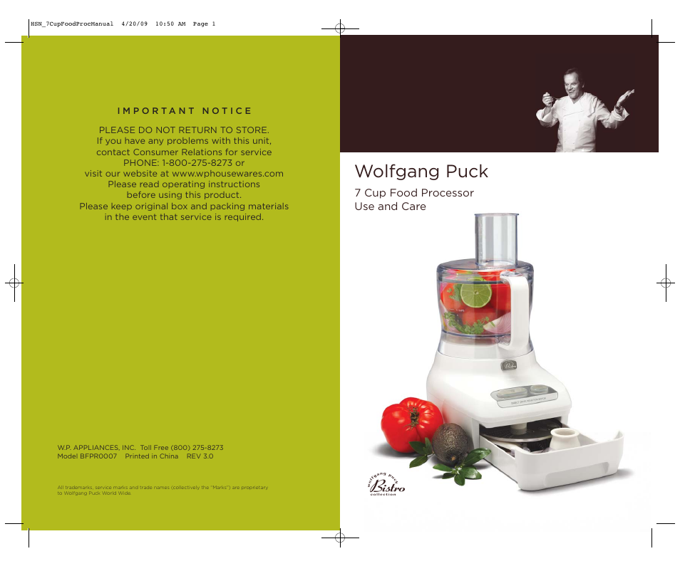 Wolfgang Puck BFPR0007 User Manual | 46 pages