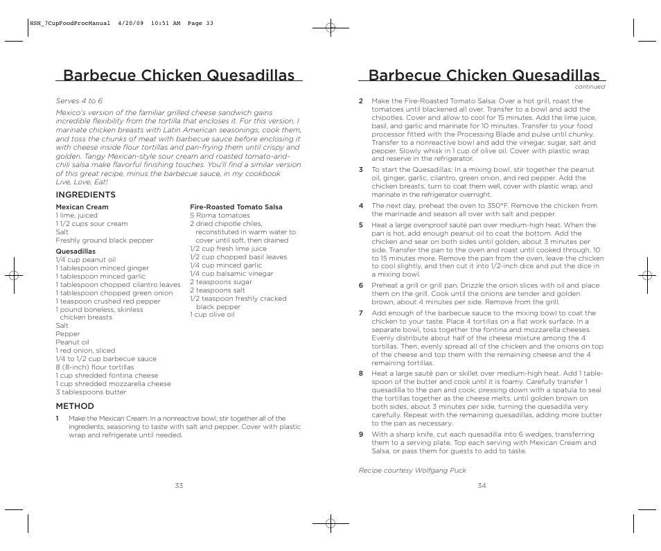 Barbecue chicken quesadillas | Wolfgang Puck BFPR0007 User Manual | Page 18 / 46