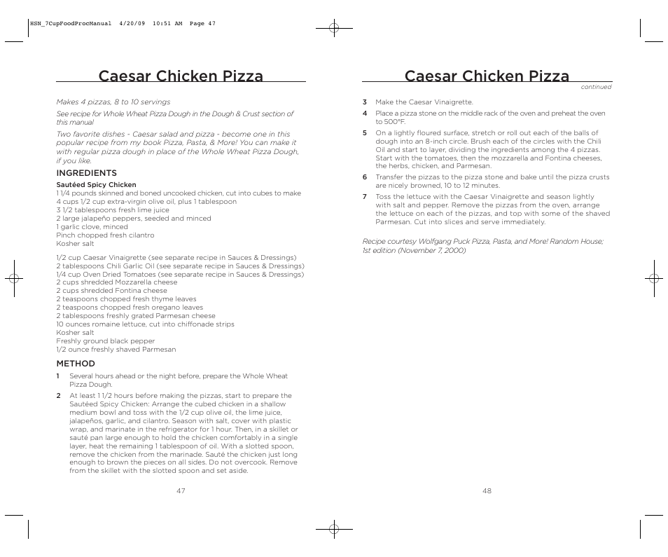 Caesar chicken pizza | Wolfgang Puck BFPR0007 User Manual | Page 25 / 46