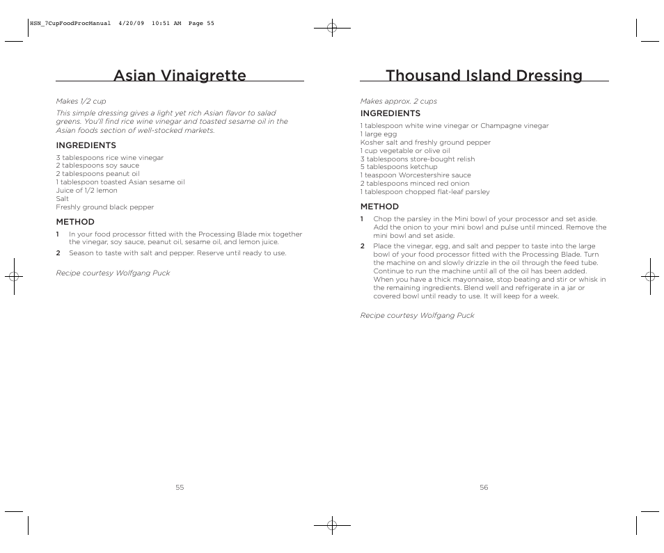 Thousand island dressing, Asian vinaigrette | Wolfgang Puck BFPR0007 User Manual | Page 29 / 46