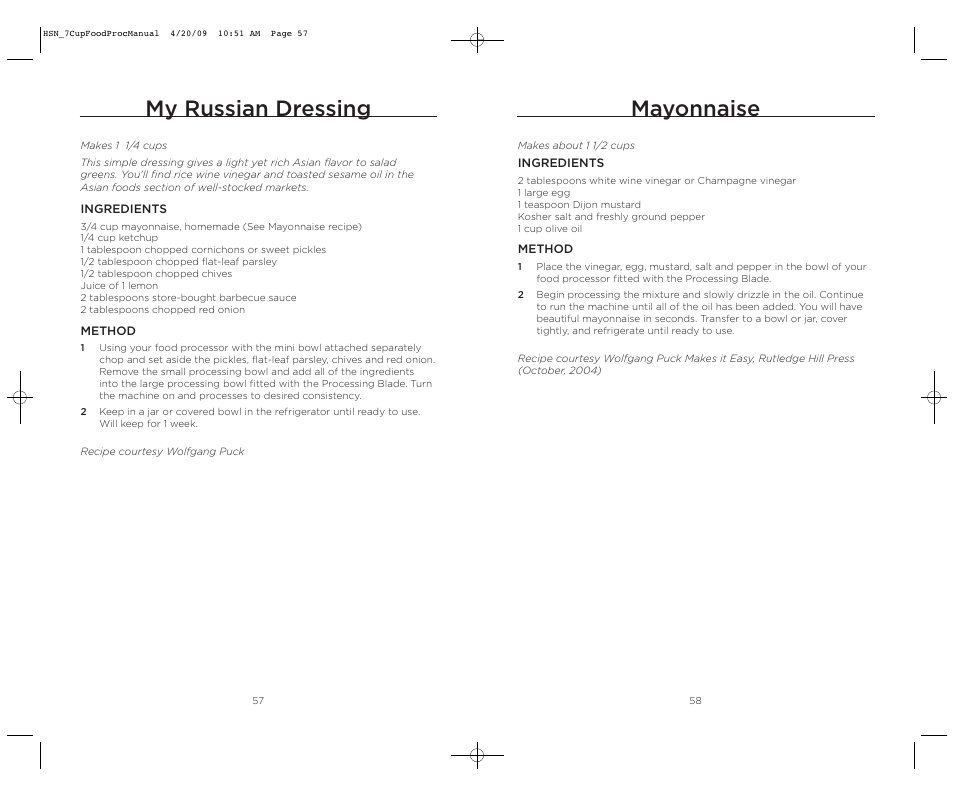 Mayonnaise, My russian dressing | Wolfgang Puck BFPR0007 User Manual | Page 30 / 46