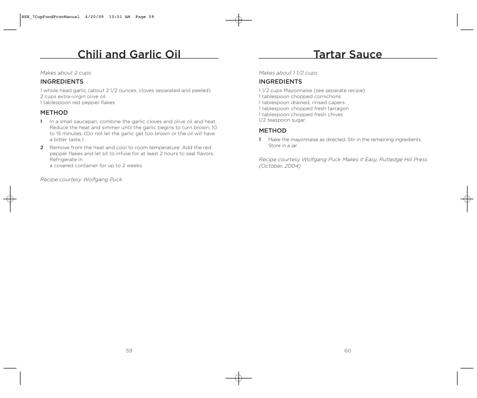 Tartar sauce, Chili and garlic oil | Wolfgang Puck BFPR0007 User Manual | Page 31 / 46