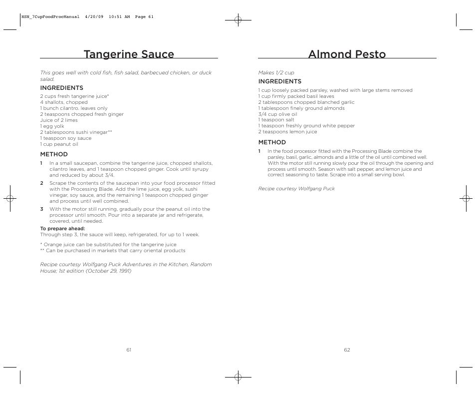 Almond pesto, Tangerine sauce | Wolfgang Puck BFPR0007 User Manual | Page 32 / 46