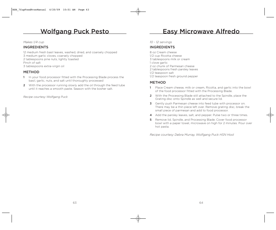 Easy microwave alfredo, Wolfgang puck pesto | Wolfgang Puck BFPR0007 User Manual | Page 33 / 46