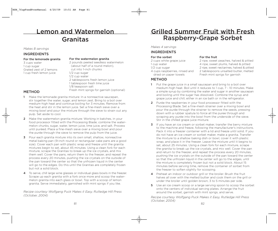 Lemon and watermelon granitas | Wolfgang Puck BFPR0007 User Manual | Page 42 / 46