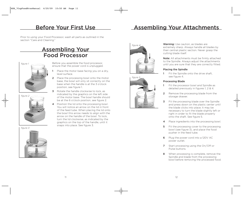 Assembling your attachments, Before your first use, Assembling your food processor | Wolfgang Puck BFPR0007 User Manual | Page 7 / 46