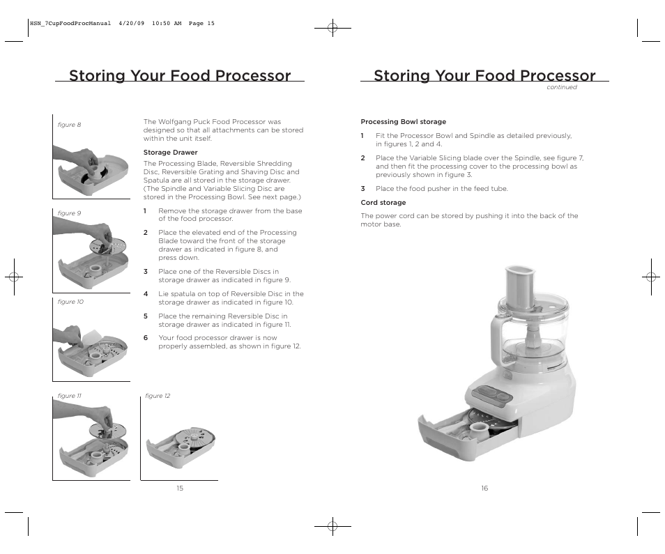 Storing your food processor | Wolfgang Puck BFPR0007 User Manual | Page 9 / 46