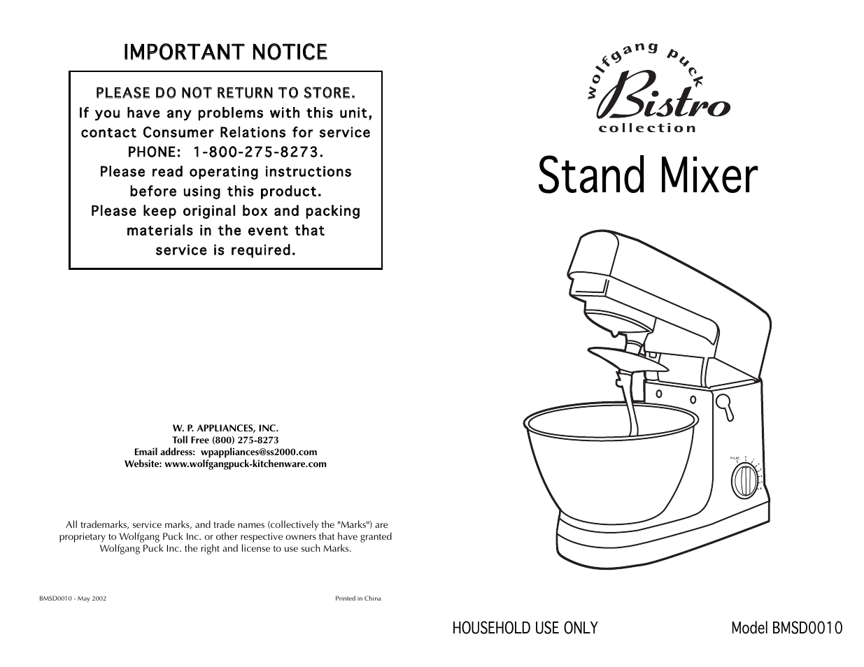 Wolfgang Puck BISTRO BMSD0010 User Manual | 14 pages