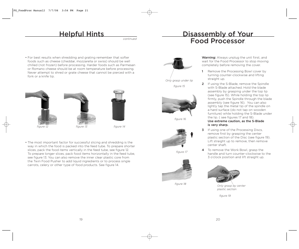 Disassembly of your food processor, Helpful hints | Wolfgang Puck WPMFP15 User Manual | Page 11 / 46