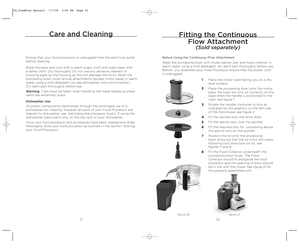 Fitting the continuous flow attachment, Care and cleaning, Sold separately) | Wolfgang Puck WPMFP15 User Manual | Page 12 / 46