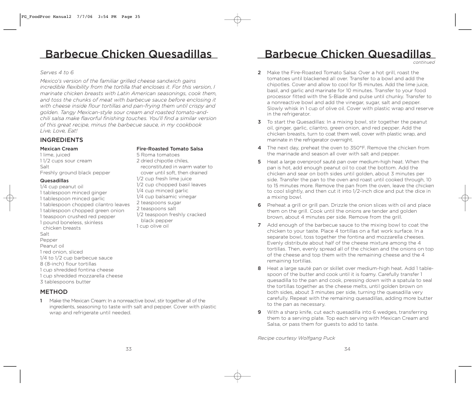 Barbecue chicken quesadillas | Wolfgang Puck WPMFP15 User Manual | Page 18 / 46