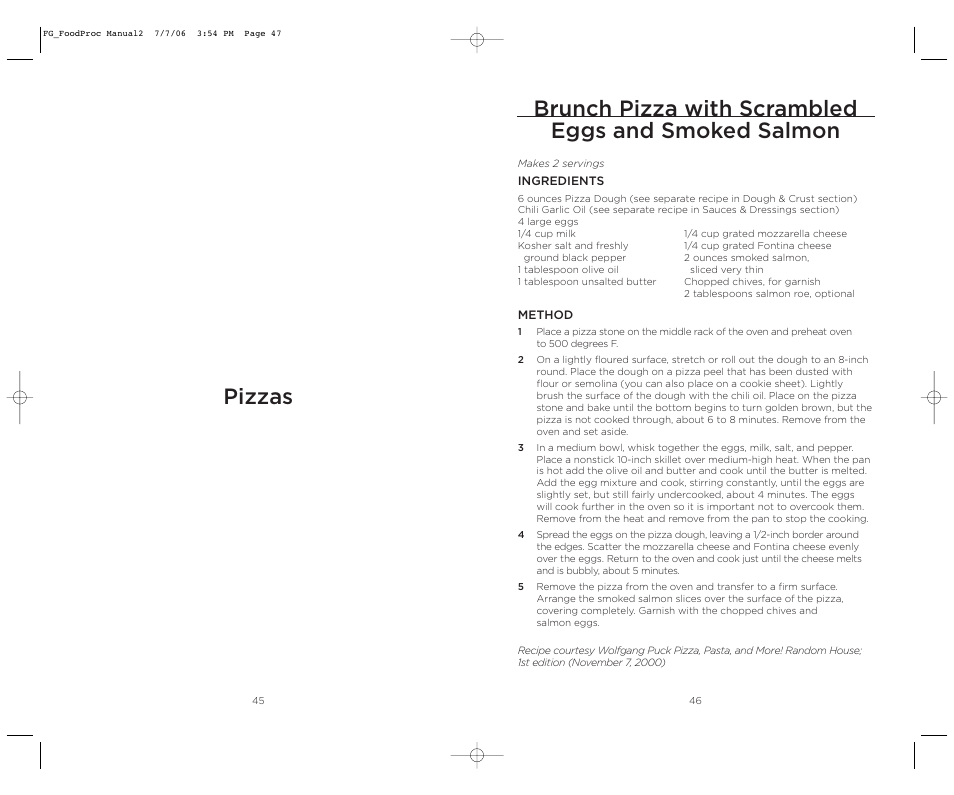 Brunch pizza with scrambled eggs and smoked salmon, Pizzas | Wolfgang Puck WPMFP15 User Manual | Page 24 / 46