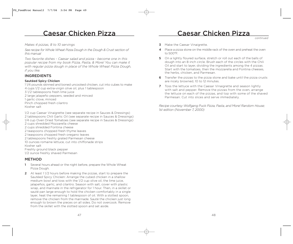 Caesar chicken pizza | Wolfgang Puck WPMFP15 User Manual | Page 25 / 46