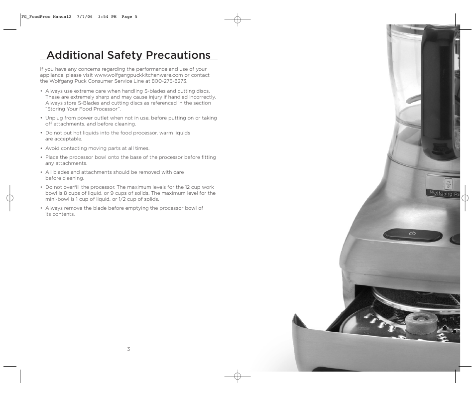 Additional safety precautions | Wolfgang Puck WPMFP15 User Manual | Page 3 / 46