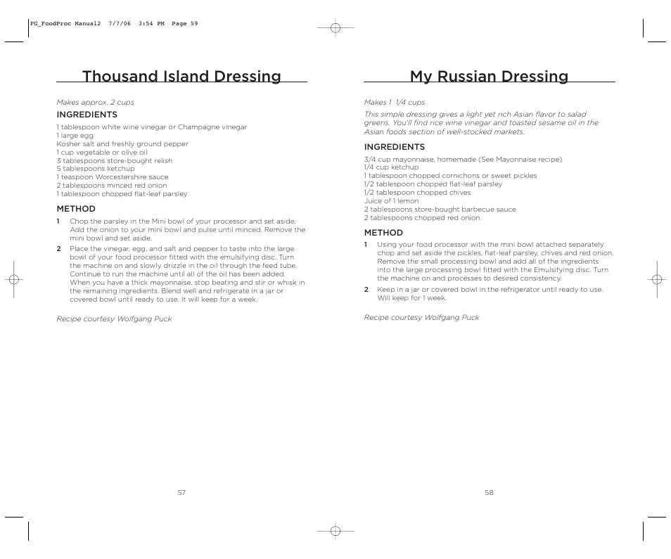 My russian dressing, Thousand island dressing | Wolfgang Puck WPMFP15 User Manual | Page 30 / 46