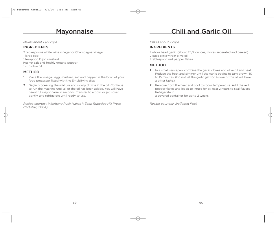 Chili and garlic oil, Mayonnaise | Wolfgang Puck WPMFP15 User Manual | Page 31 / 46