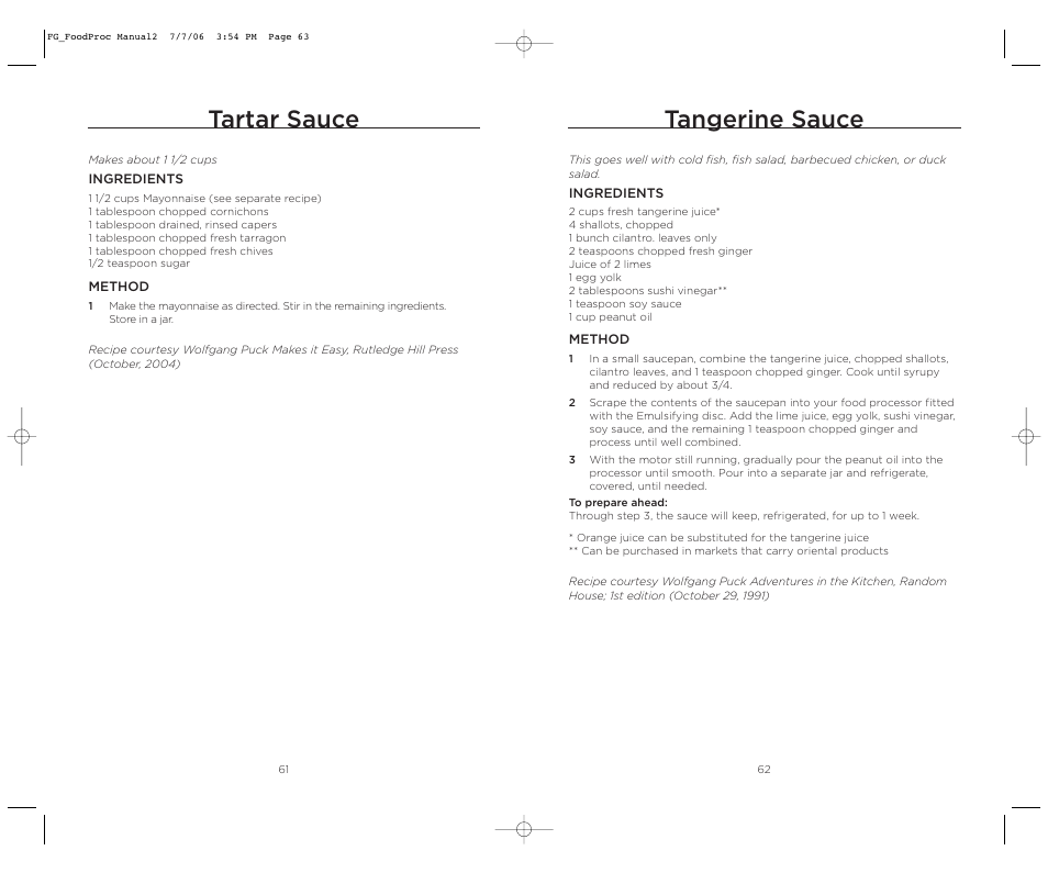 Tangerine sauce, Tartar sauce | Wolfgang Puck WPMFP15 User Manual | Page 32 / 46