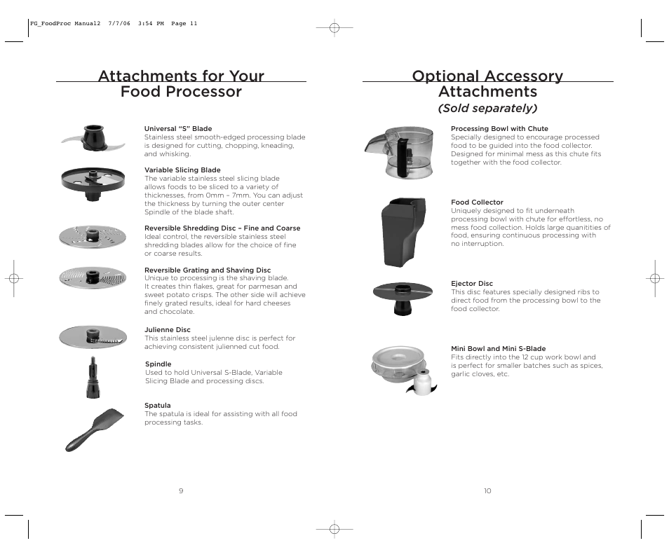 Attachments for your food processor, Optional accessory attachments, Sold separately) | Wolfgang Puck WPMFP15 User Manual | Page 6 / 46