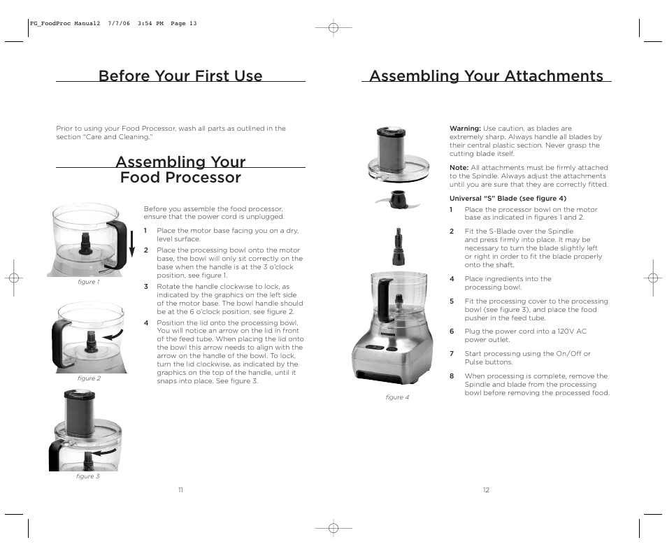 Assembling your attachments, Before your first use, Assembling your food processor | Wolfgang Puck WPMFP15 User Manual | Page 7 / 46