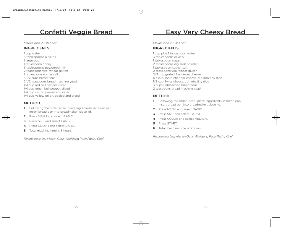 Confetti veggie bread, Easy very cheesy bread | Wolfgang Puck BBME025 User Manual | Page 16 / 35
