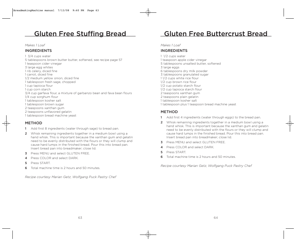 Gluten free buttercrust bread, Gluten free stuffing bread | Wolfgang Puck BBME025 User Manual | Page 33 / 35