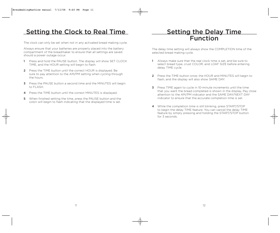 Setting the clock to real time, Setting the delay time function | Wolfgang Puck BBME025 User Manual | Page 7 / 35