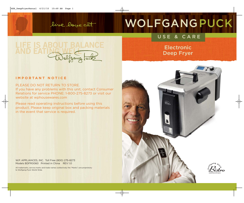 Wolfgang Puck BDFR0060 User Manual | 28 pages