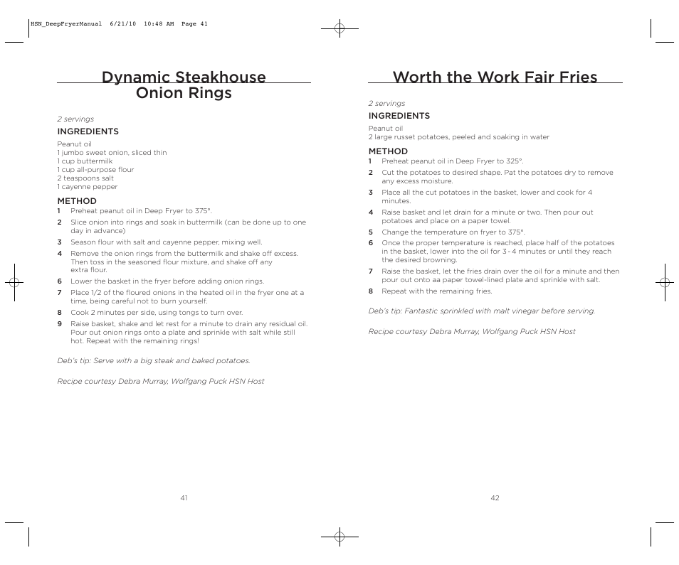 Dynamic steakhouse onion rings, Worth the work fair fries | Wolfgang Puck BDFR0060 User Manual | Page 22 / 28