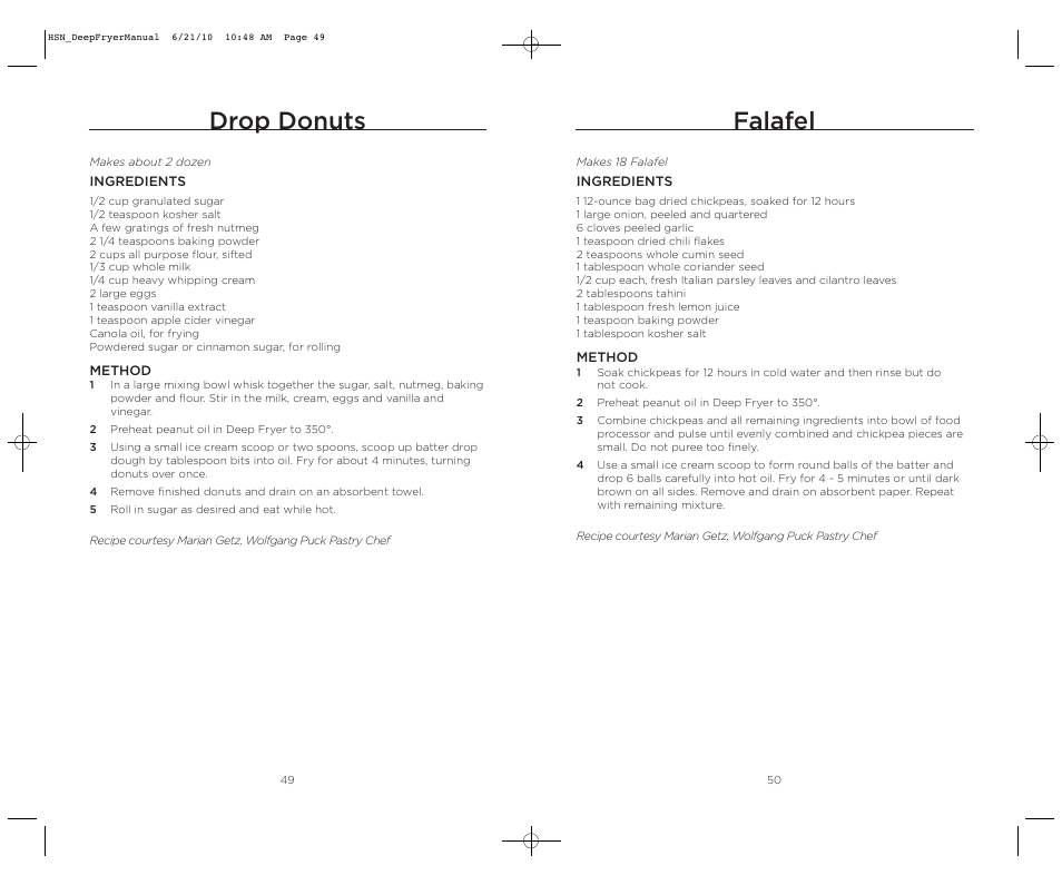 Drop donuts, Falafel | Wolfgang Puck BDFR0060 User Manual | Page 26 / 28