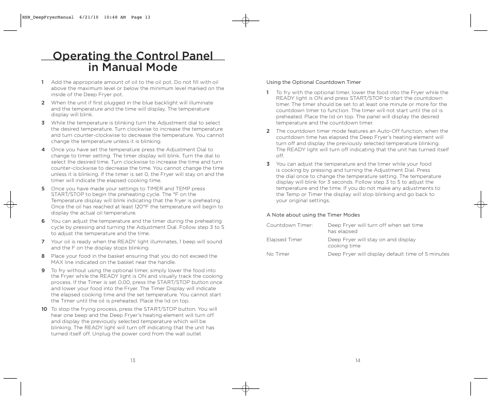 Operating the control panel in manual mode | Wolfgang Puck BDFR0060 User Manual | Page 8 / 28