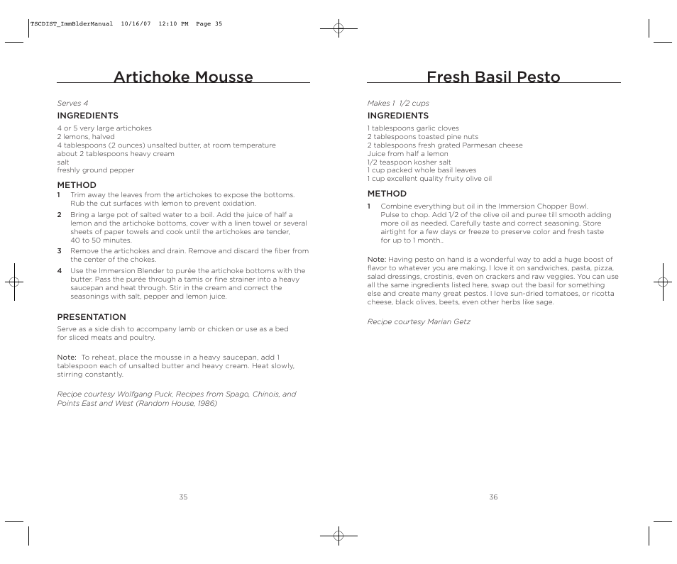 Fresh basil pesto, Artichoke mousse | Wolfgang Puck WPIB0010C User Manual | Page 19 / 24