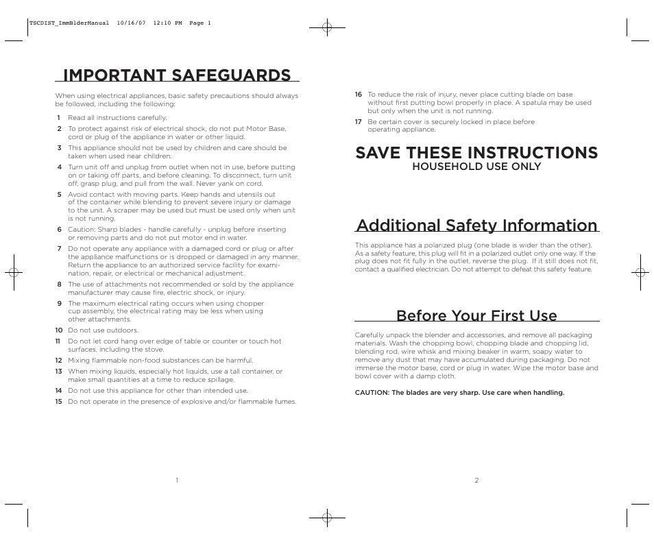 Important safeguards, Before your first use, Household use only | Wolfgang Puck WPIB0010C User Manual | Page 2 / 24