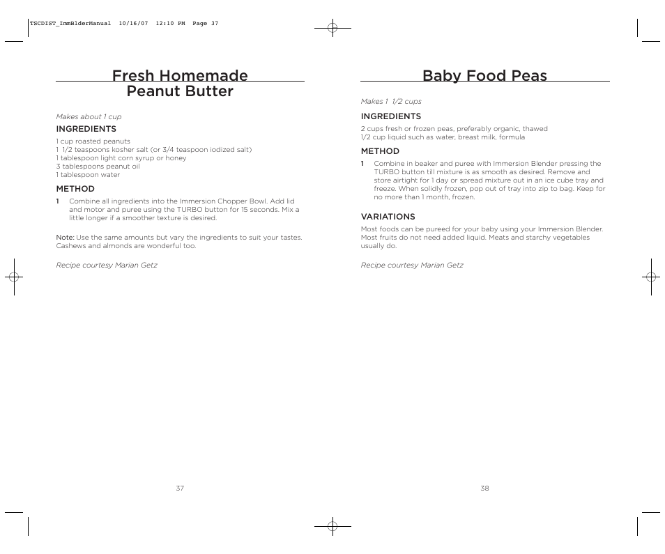 Baby food peas, Fresh homemade peanut butter | Wolfgang Puck WPIB0010C User Manual | Page 20 / 24