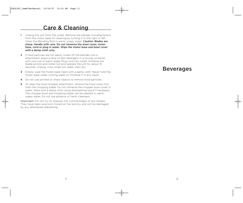 Care & cleaning, Beverages | Wolfgang Puck WPIB0010C User Manual | Page 7 / 24