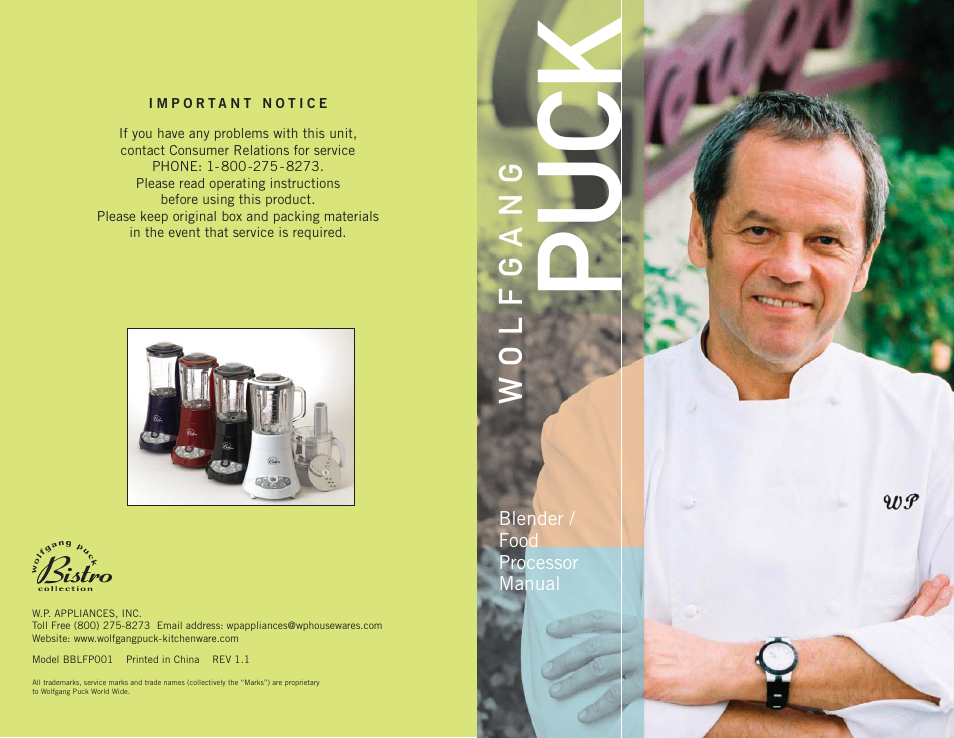 Wolfgang Puck BBLFP001 User Manual | 18 pages