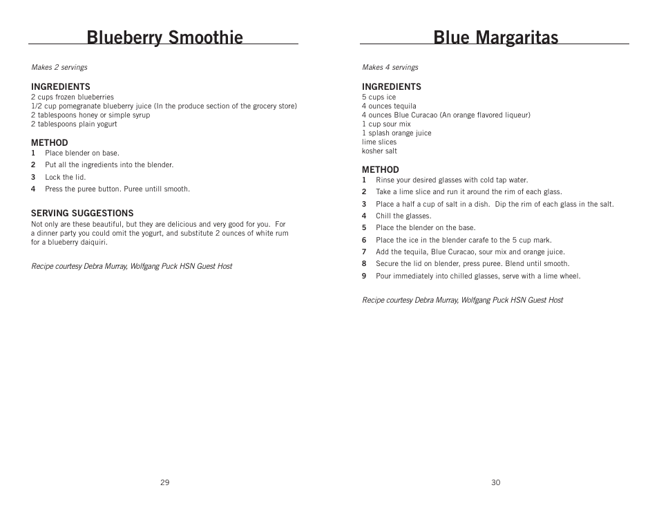 Blueberry smoothie, Blue margaritas | Wolfgang Puck BBLFP001 User Manual | Page 16 / 18