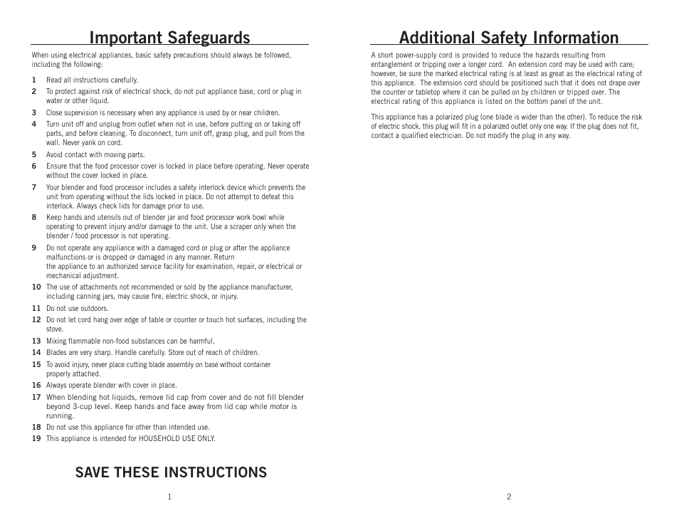 Additional safety information, Important safeguards, Save these instructions | Wolfgang Puck BBLFP001 User Manual | Page 2 / 18