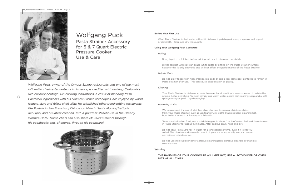 Wolfgang puck | Wolfgang Puck PASTA STRAINER BPCR07US1 User Manual | Page 2 / 2