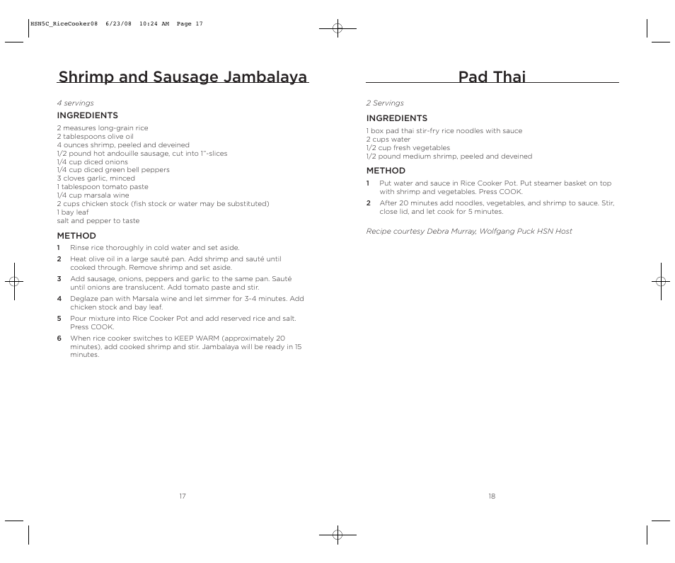 Shrimp and sausage jambalaya, Pad thai | Wolfgang Puck HSN5C_RICECOOKER08 User Manual | Page 10 / 28