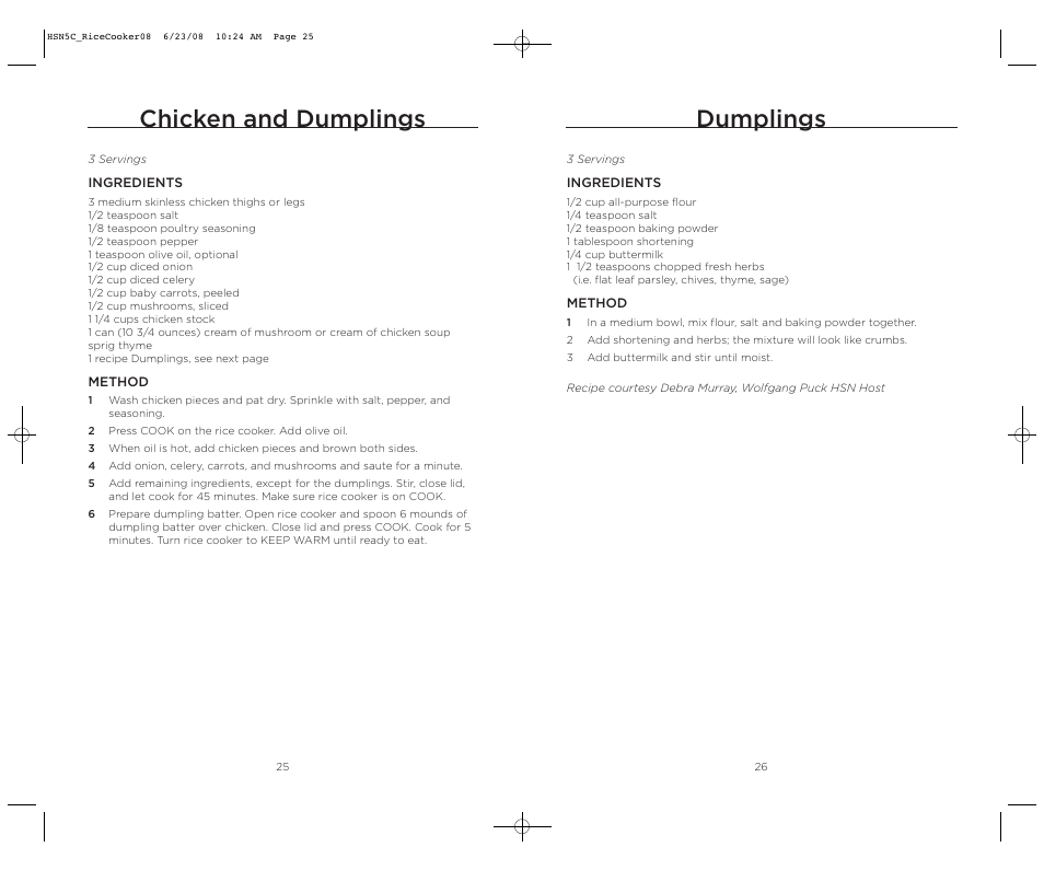 Chicken and dumplings, Dumplings | Wolfgang Puck HSN5C_RICECOOKER08 User Manual | Page 14 / 28