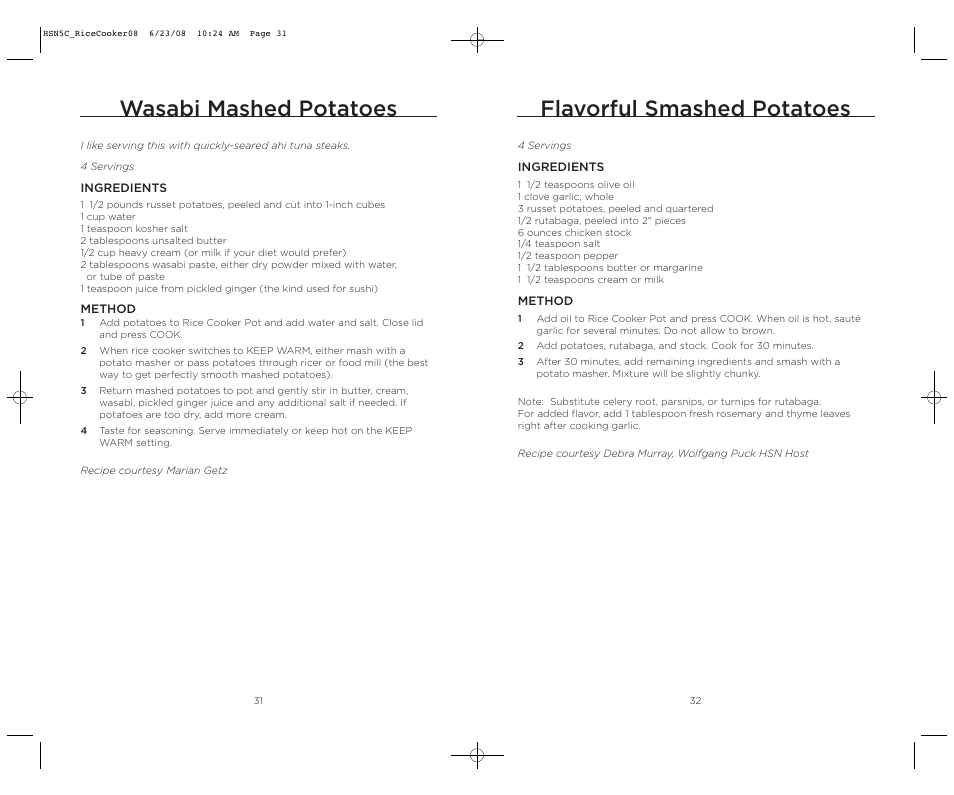 Wasabi mashed potatoes, Flavorful smashed potatoes | Wolfgang Puck HSN5C_RICECOOKER08 User Manual | Page 17 / 28